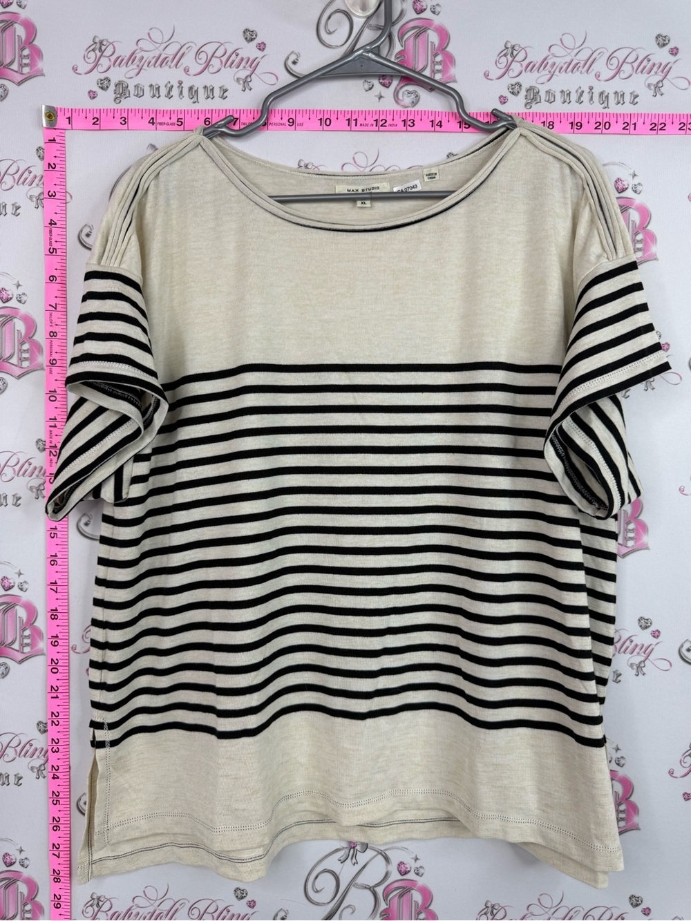 Max Studio tshirt top Cream and Black Striped Short-Sleeve Top